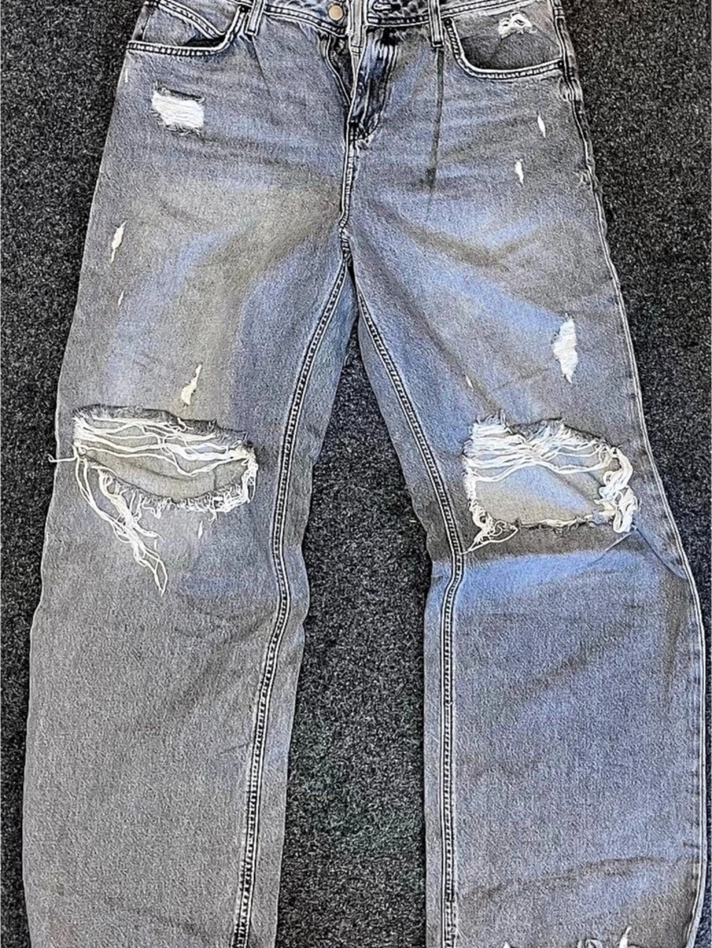 Fashion Nova Distressed Straight Leg Jeans in faded black
